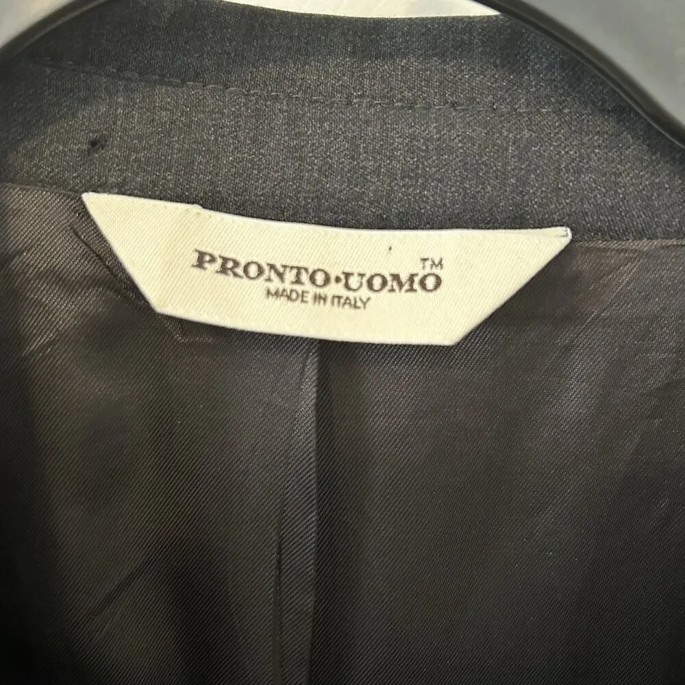 Pronto Uomo 46R Gray 100% Wool Mens Blazer Suit Jacket Sport Coat Italy Classic
